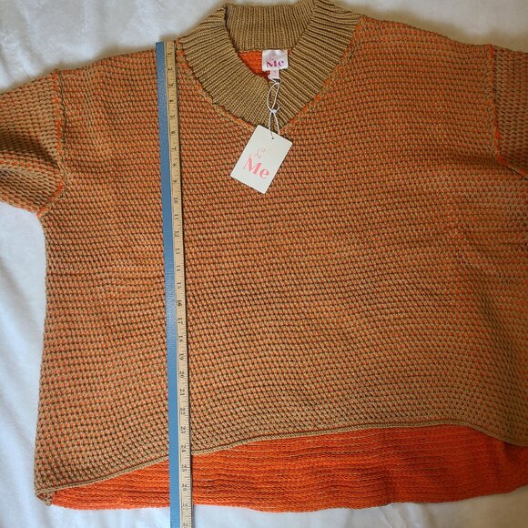 NWT Oversized Orange & Camel Knit Pullover Sweater With Collared Neckline Small - Picture 6 of 8
